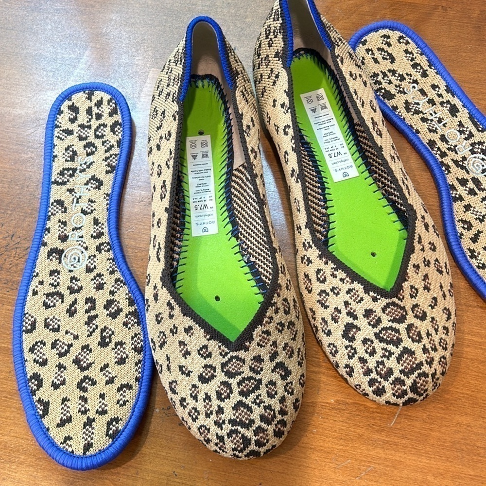 Rothy’s round toe flat ballerina slip on mini cheetah brown tan women’s 7.5 - Picture 4 of 10